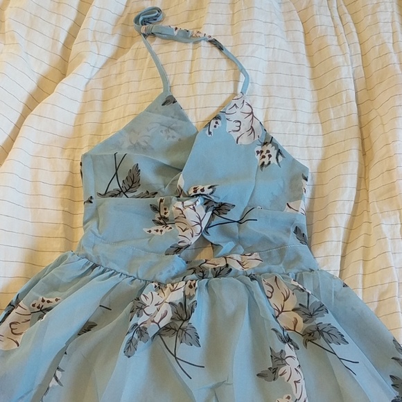 Blue Floral Maxi Long Twist Halter Dress Prom - Picture 3 of 8